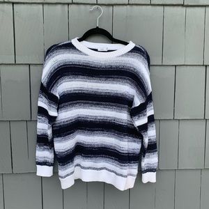 Blue and white striped knit sweater